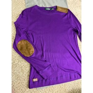 Ralph‎ Lauren Purple shirt Top patch elbows Long Sleeve equestrian style size L